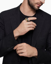 Waves Signet Ring in Sterling Silver with 18K Yellow Gold and Black Diamonds, 18.8mm